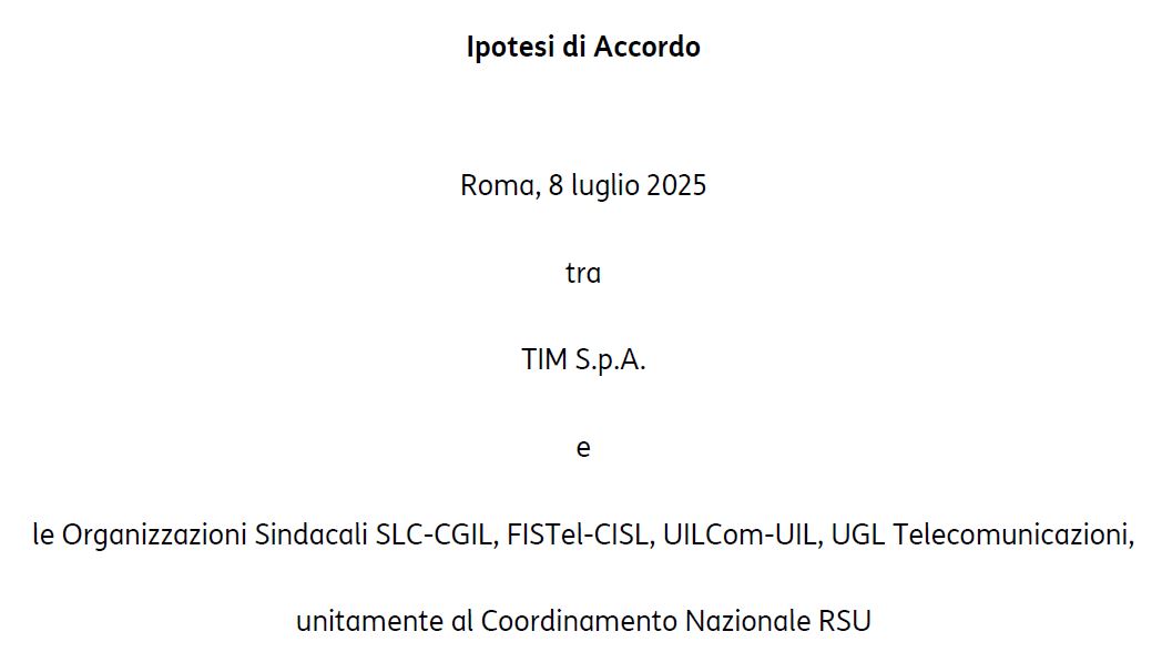 Accordo Lavoro Agile Tim dal 28/7/2025 al 30/11/2026